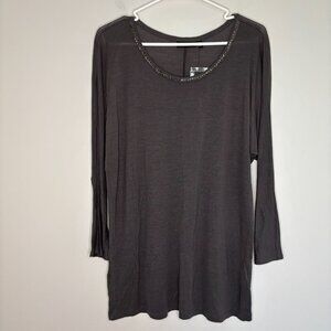 APT 9 NEW Tee Women M Brown Embellished 3/4 Raglan Sleeve Soft Stretch